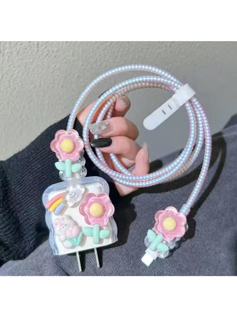 Pink Flowers iPhone Charger Protector P08